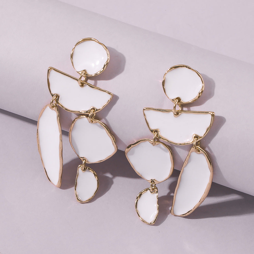 Orecchini geometrici in lega smaltata con perni in acciaio inossidabile, stile lungo, 7,7*3,8 cm, gioielli alla moda individuali dolci e cool