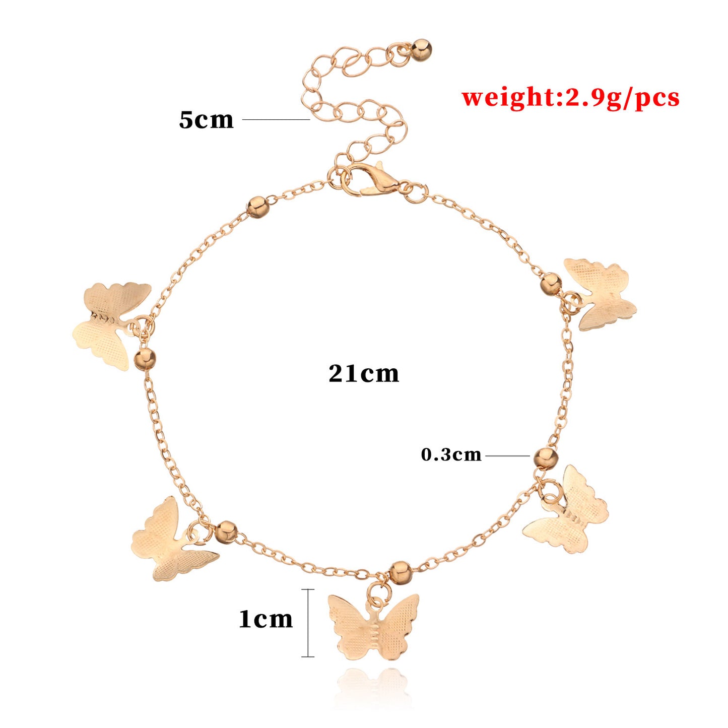 Tobillera con colgante de mariposa para mujer, cadena de aleación minimalista hecha a mano con cuentas, joyas para pies de playa, estilo europeo