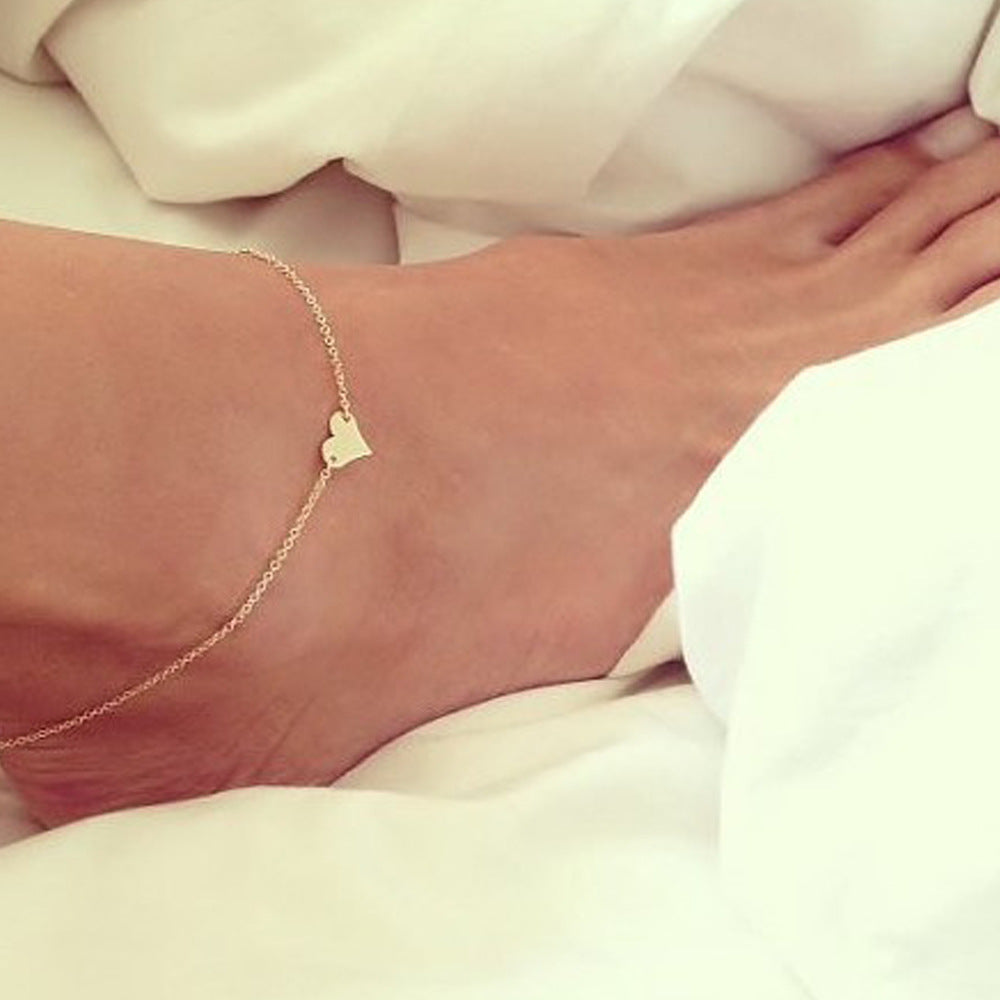 Women's Heart-Shaped Anklet Alloy Foot Chain with Synthetic Gemstone Inlay for Wedding Travel Gift