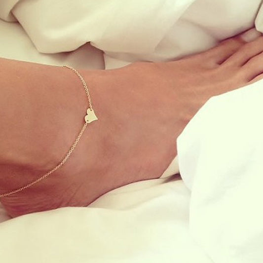 Women's Heart-Shaped Anklet Alloy Foot Chain with Synthetic Gemstone Inlay for Wedding Travel Gift