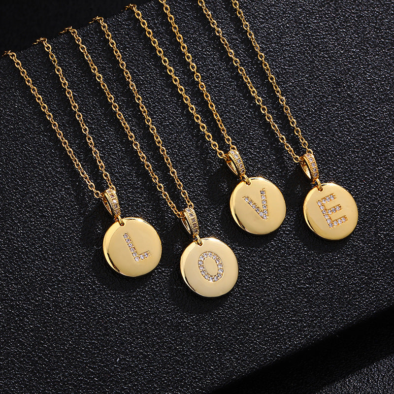 Collana con Lettera, Catena in Acciaio al Titanio con Zirconia Cubica Placcata per Donne - Stile Casual alla Moda