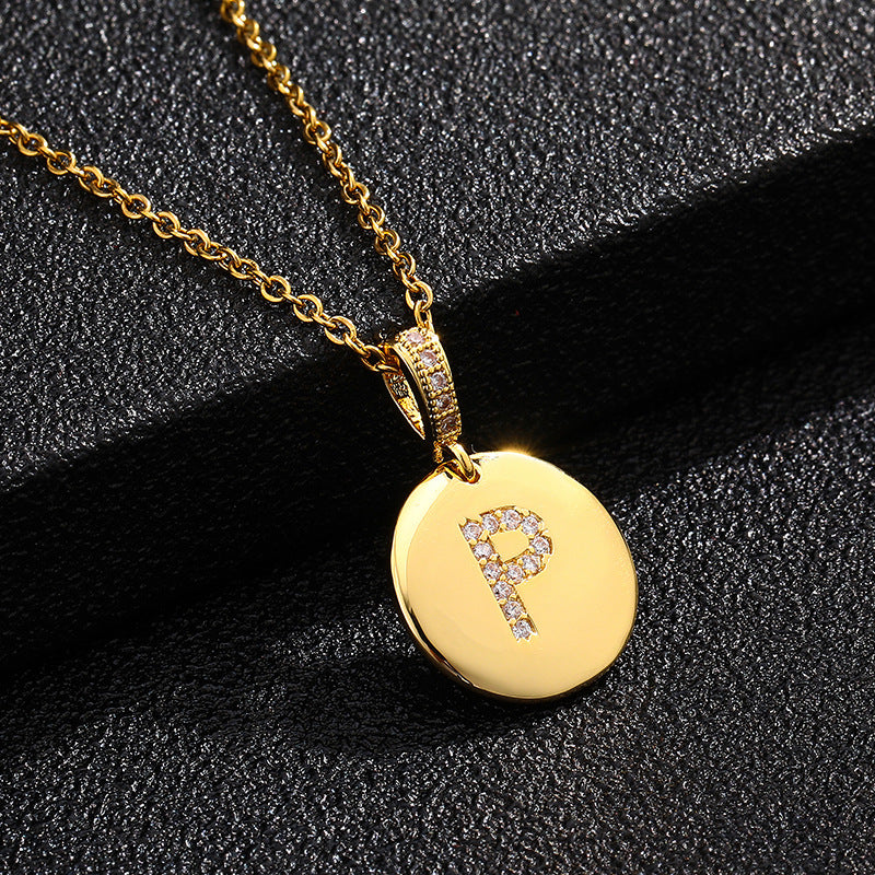 Collana con Lettera, Catena in Acciaio al Titanio con Zirconia Cubica Placcata per Donne - Stile Casual alla Moda