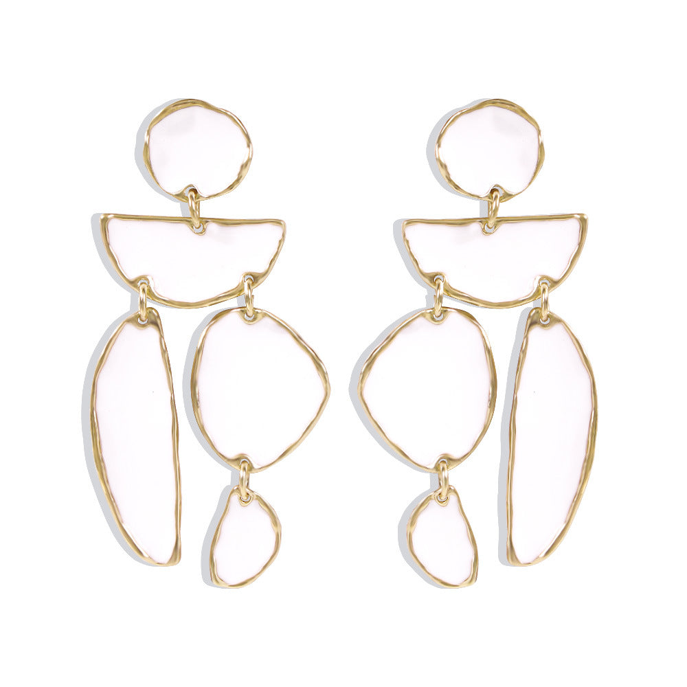 Orecchini geometrici in lega smaltata con perni in acciaio inossidabile, stile lungo, 7,7*3,8 cm, gioielli alla moda individuali dolci e cool