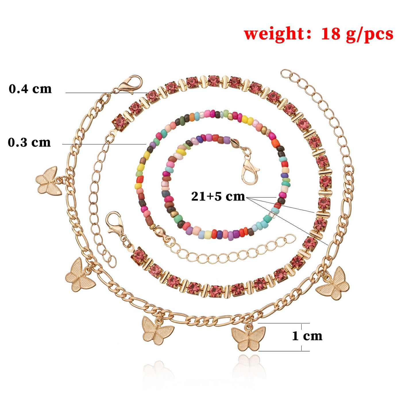 European Style Women's Butterfly Design Alloy Foot Chain with Colorful Rhinestones, Fashionable Jewelry Set for Wedding, Travel Souvenir, Employee Gift