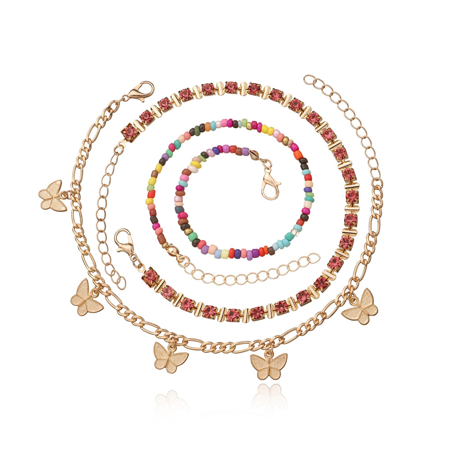 European Style Women's Butterfly Design Alloy Foot Chain with Colorful Rhinestones, Fashionable Jewelry Set for Wedding, Travel Souvenir, Employee Gift