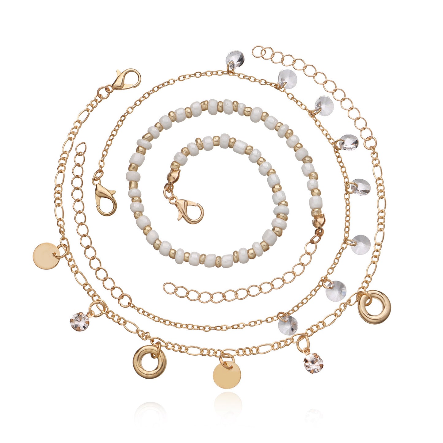 Geometric Alloy Foot Chain for Women, Rhinestone Pendant Anklet Set, European Style Fashion Jewelry, Gift for Wedding Travel Memorabilia Employee Appreciation
