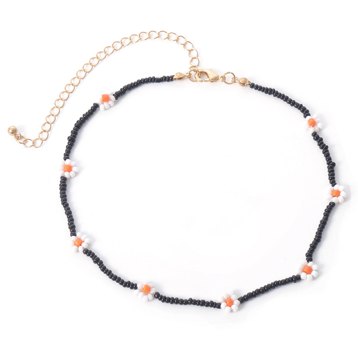 Collana di perline a margherita geometrica fatta a mano, catena di perline rotonde colorate intrecciate, gioielli da donna freschi e dolci