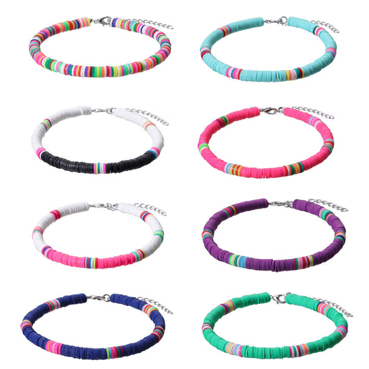 European Style Geometric Alloy Women's Adjustable Beach Anklet, Handmade 6mm Polymer Clay Anklet for Wedding Gift, Travel Souvenir, Employee Appreciation