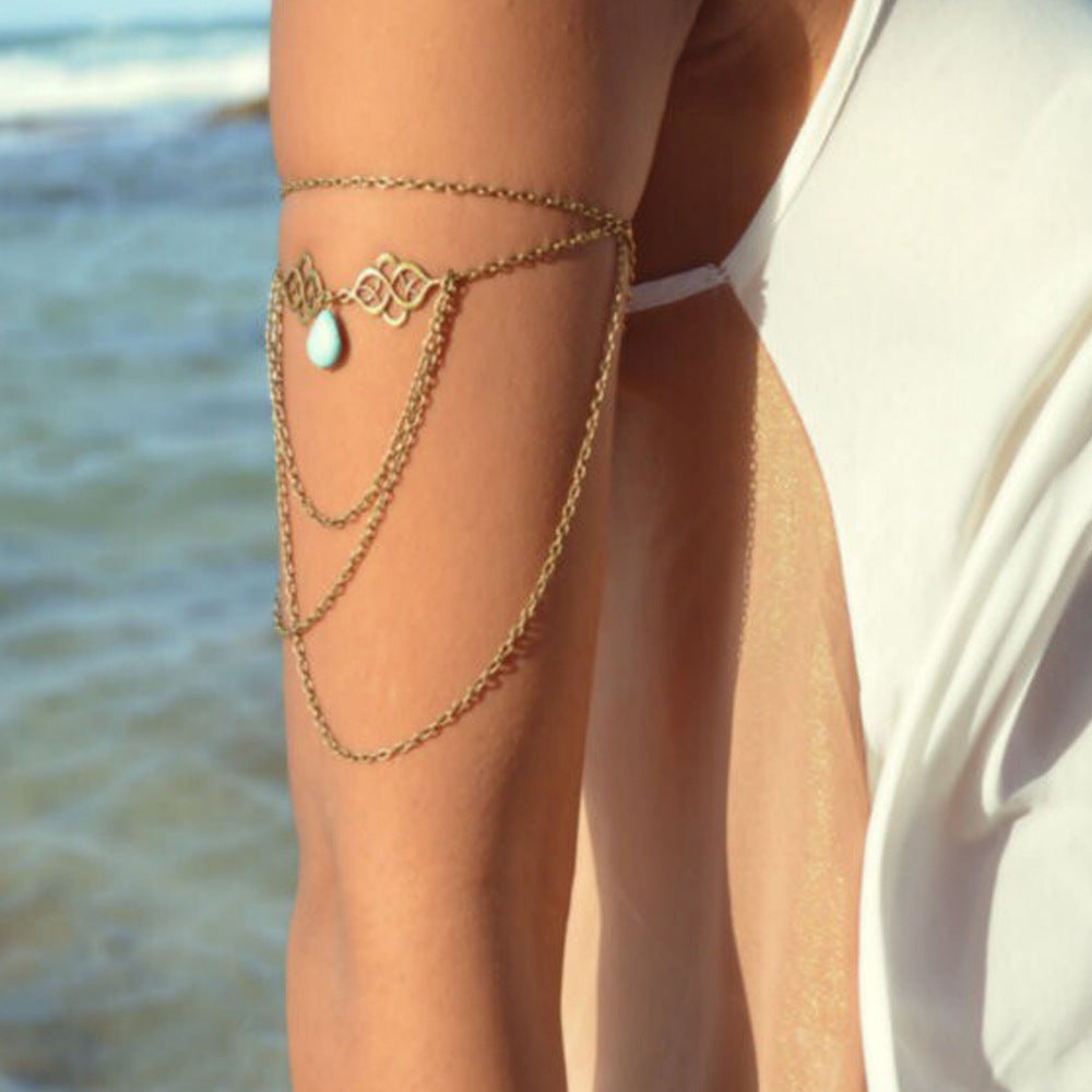 Women's Hollow-Out Auspicious Droplet Pendant Tassel Arm Chain Bracelet Jewelry