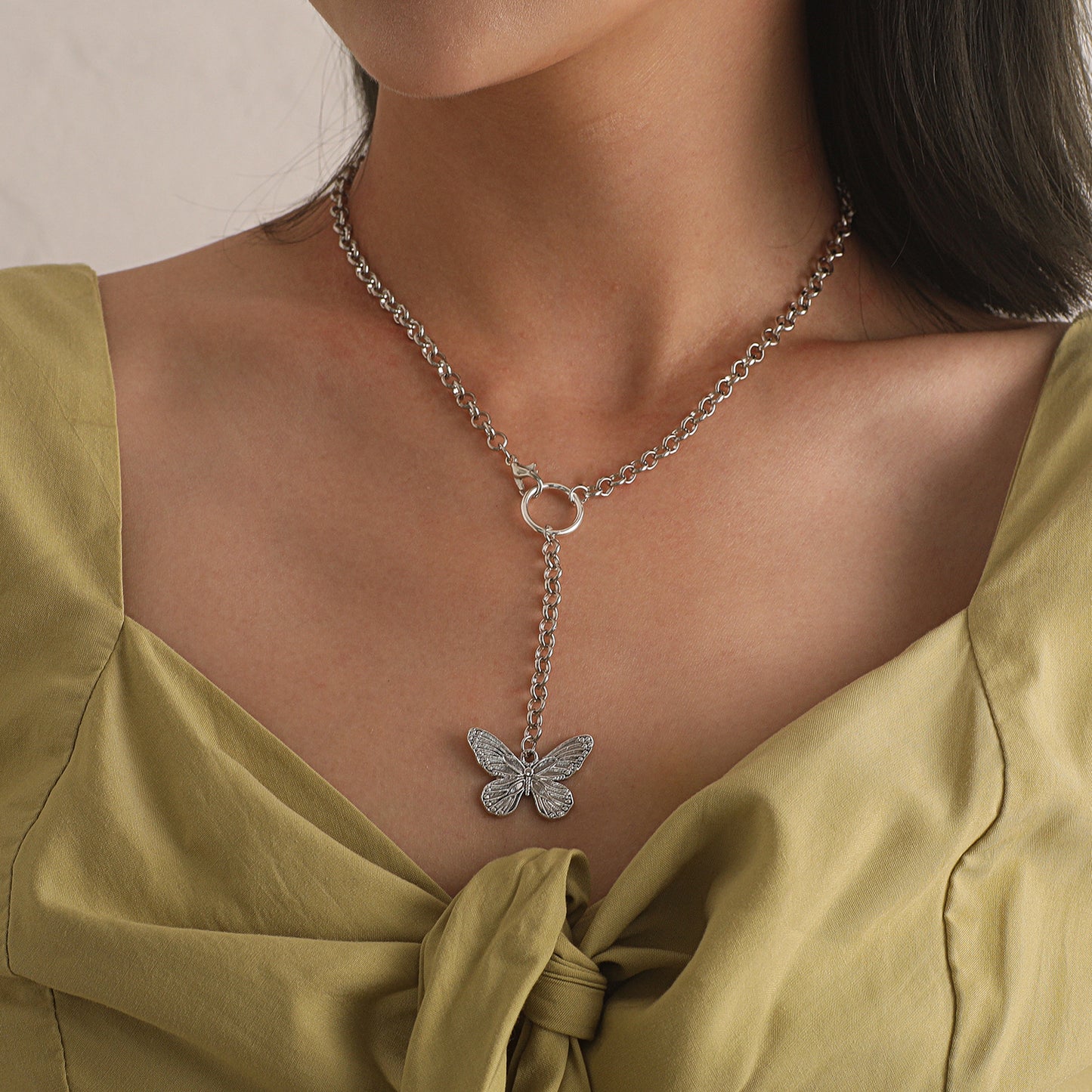 Geometric Butterfly Pendant Necklace for Women Made of Alloy with Plated Finish and Cross Chain