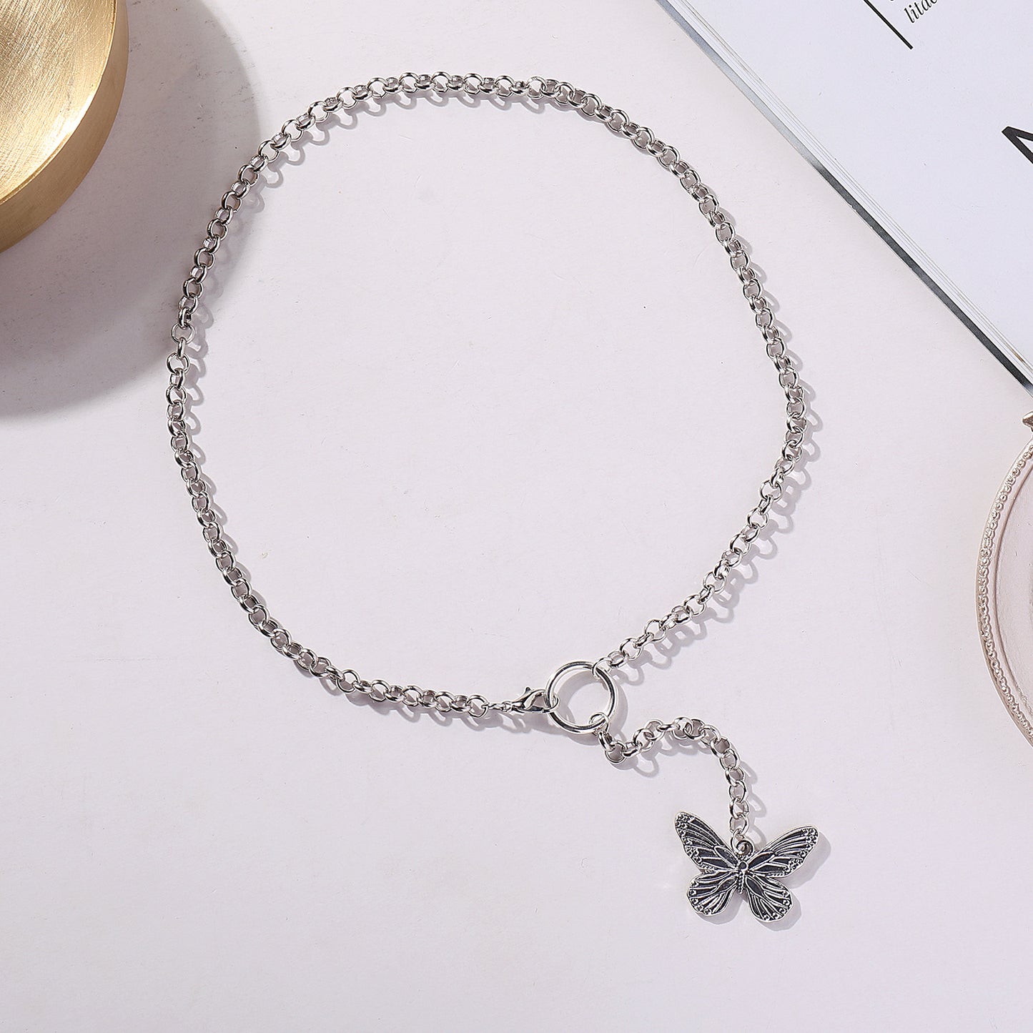 Butterfly Geometric Alloy Necklace for Women, Cross Chain, Plated Jewelry, Elegant Pendant