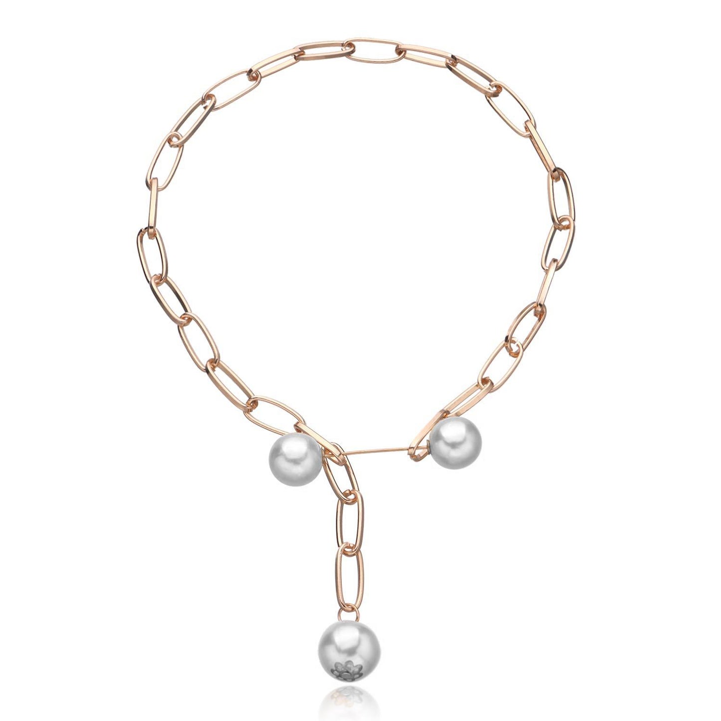 Punk Geometric Lock-Shaped Pendant Necklace with Mother of Pearl Inlay on Thick Chain for Women