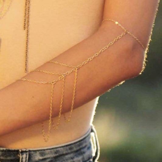 Brazalete tipo esclava con flecos para mujer, pulsera estilo bohemio de varias capas, accesorio de joyería de moda