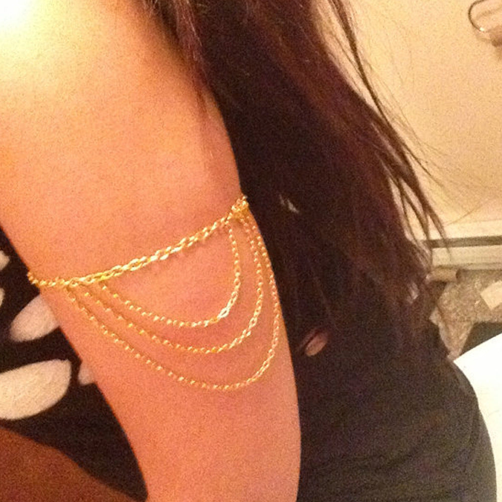 Women's Geometric Three-Layer Tassel Arm Cuff Bracelet Fashion Armlet Jewelry for Festive Occasions