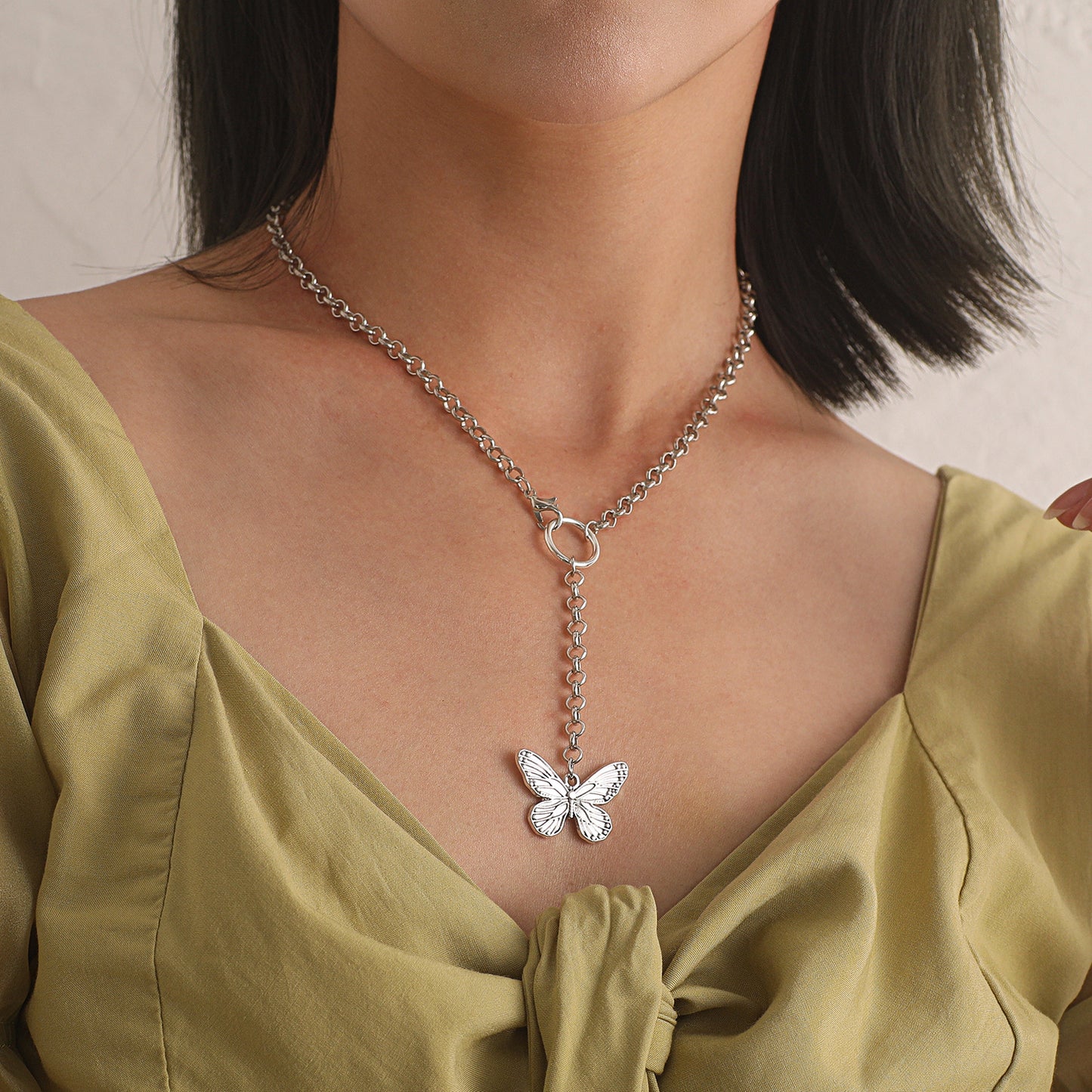 Geometric Butterfly Pendant Necklace for Women Made of Alloy with Plated Finish and Cross Chain