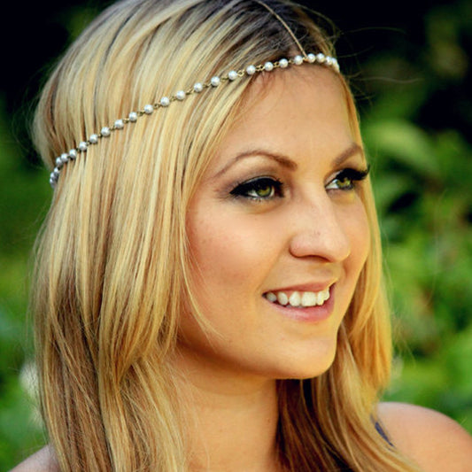 Handmade Pearl Headband for Women Teardrop Shape Bohemian Minimalist Hair Accessory Checkered Pattern Hairband Hair Ornament