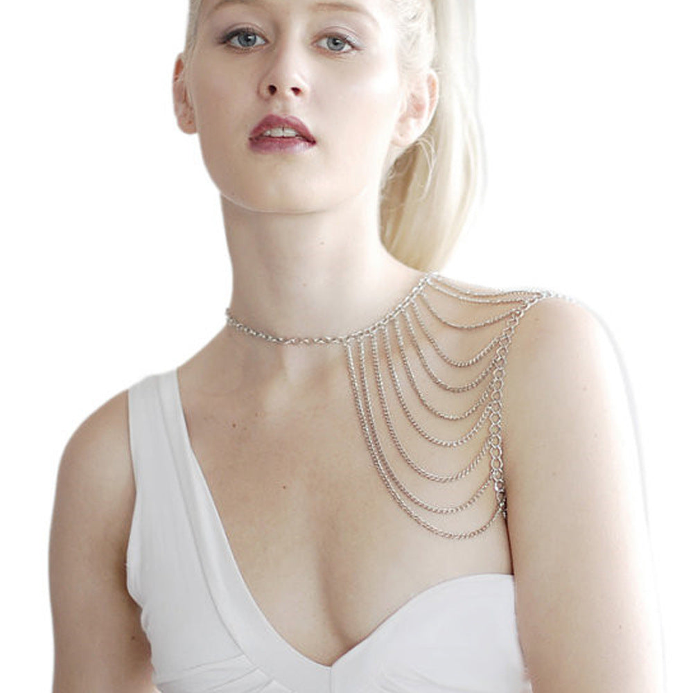 U Shaped Body Chain for Women Cross Chain Alloy Geometric Line Design Electroplated Body Jewelry
