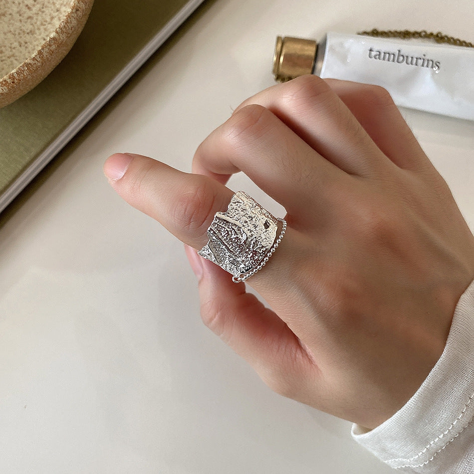925 Sterling Silver Polished Plated Geometric Abstract Textured Open Ring for Women