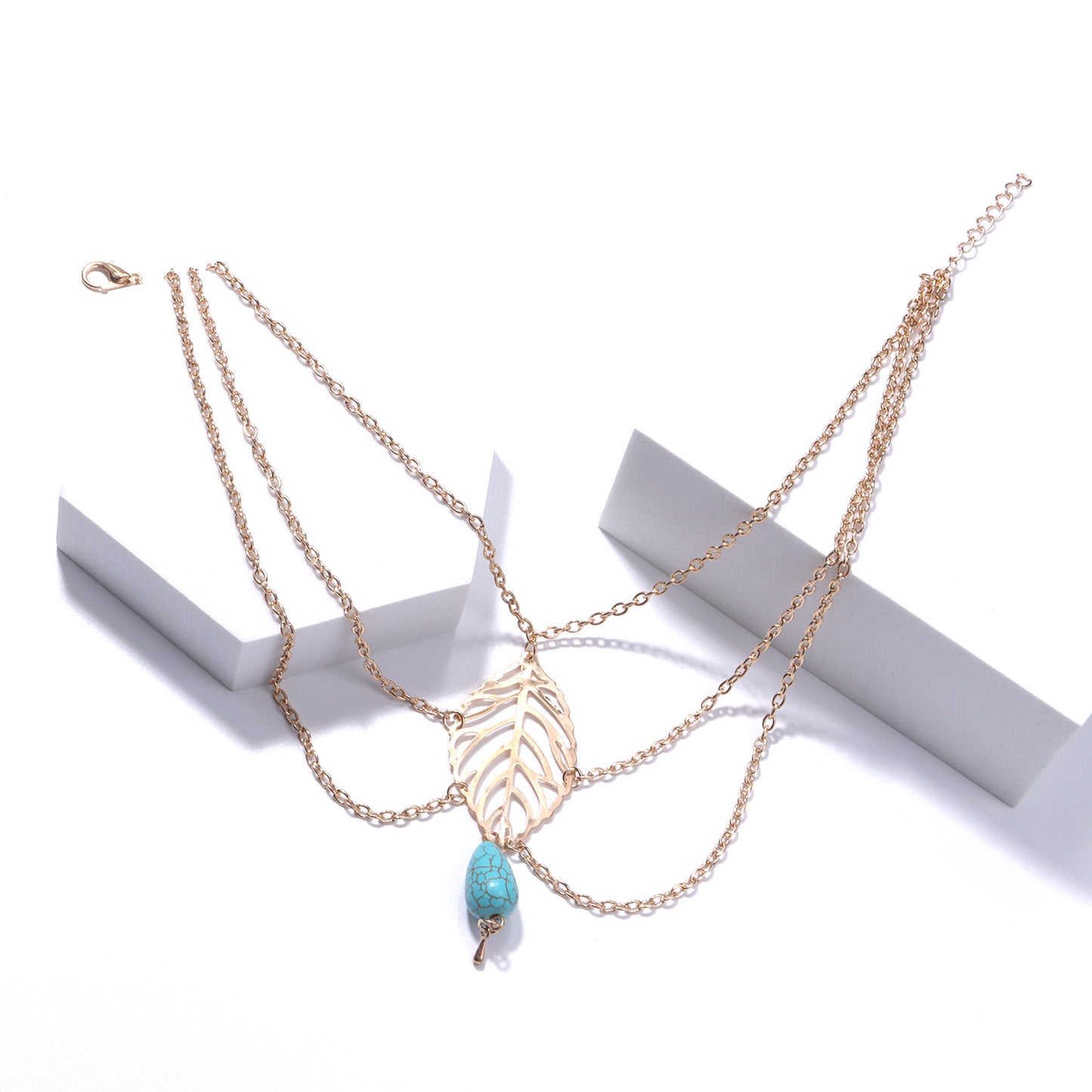 Women's Vintage Boho Leaf Pendant Arm Cuff Bracelet with Turquoise Droplet and Tassel Accents Fashion Jewelry
