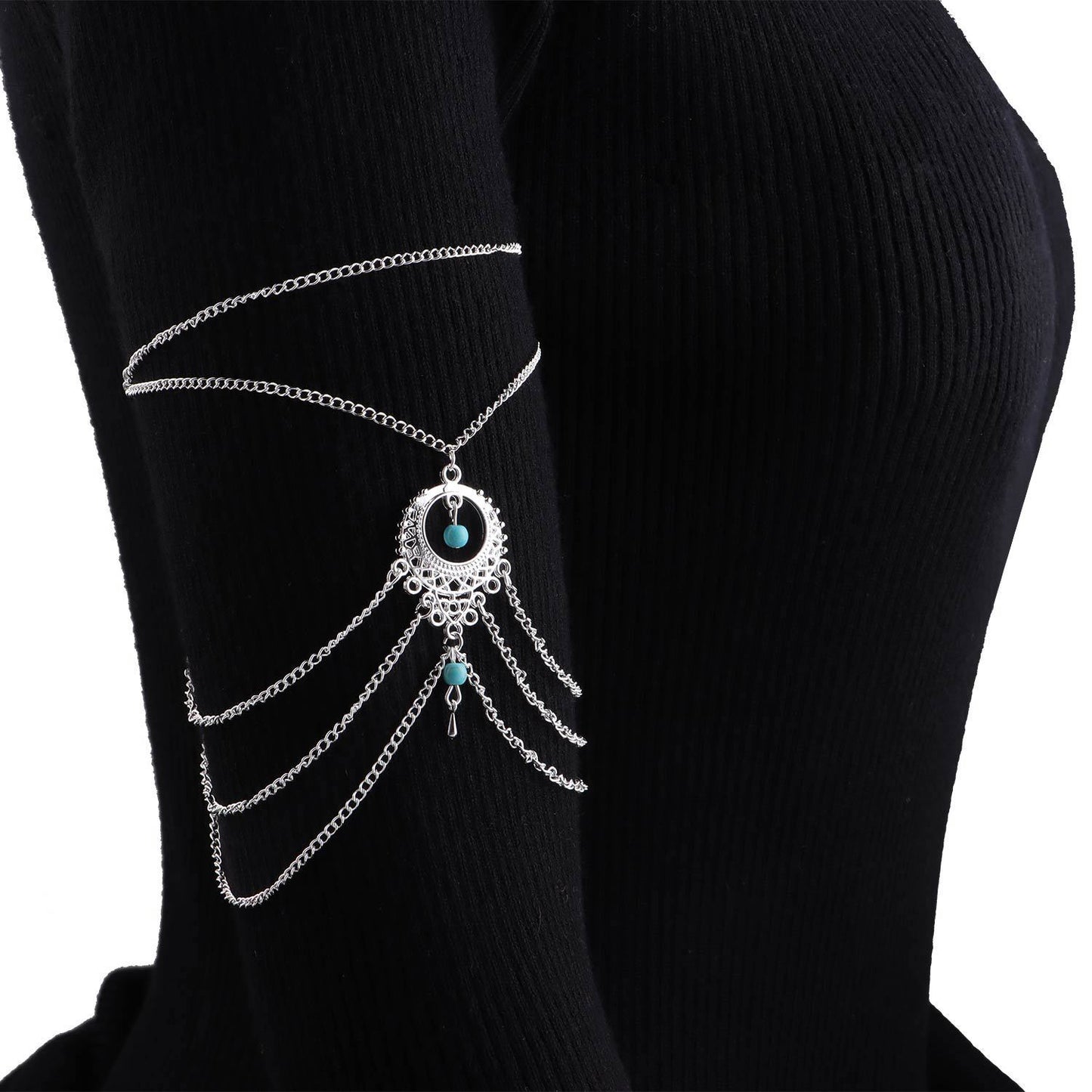 Vintage Ethnic Geometric Hollow Metal Arm Cuff Bracelet for Women Turquoise Drop Design