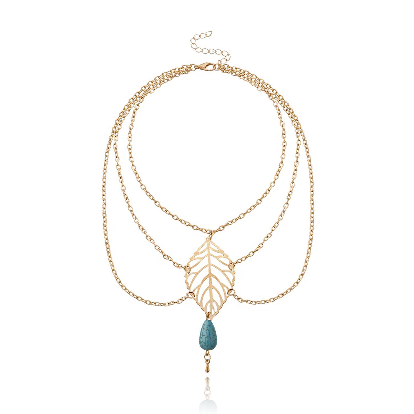 Women's Vintage Boho Leaf Pendant Arm Cuff Bracelet with Turquoise Droplet and Tassel Accents Fashion Jewelry