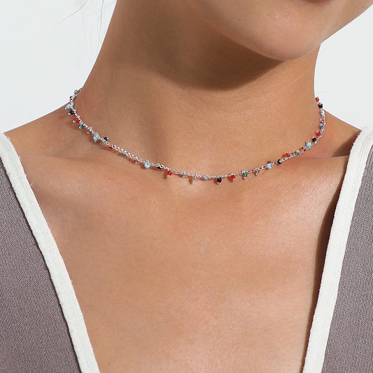 Collana da donna con ciondolo turchese geometrico minimalista in lega placcata, catena a croce, gioielli di moda hip-hop