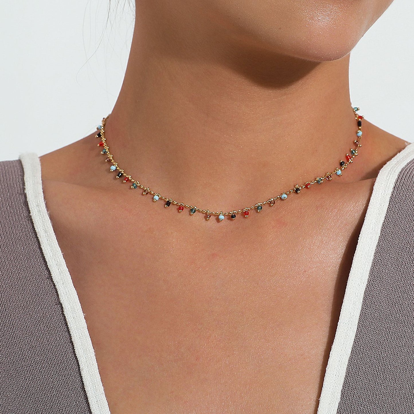 Collana da donna con ciondolo turchese geometrico minimalista in lega placcata, catena a croce, gioielli di moda hip-hop