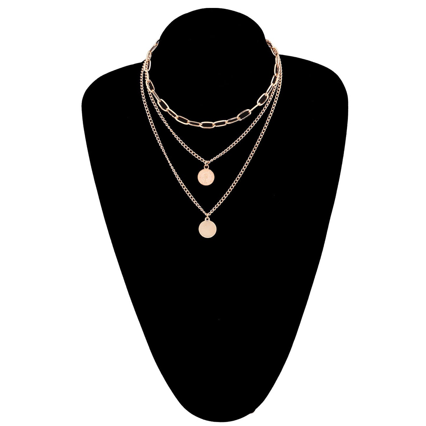 Geometric Circular Portrait Pendant Necklace for Women, Trendy Oversized Multi-Layer Thick Chain Jewelry