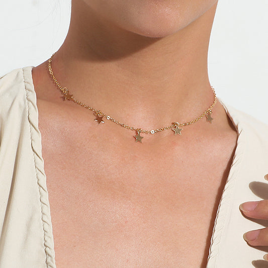 Collana con Pendente a Stella da Donna, Lega Placcata, Catena Incrociata Minimalista, Gioielli alla Moda