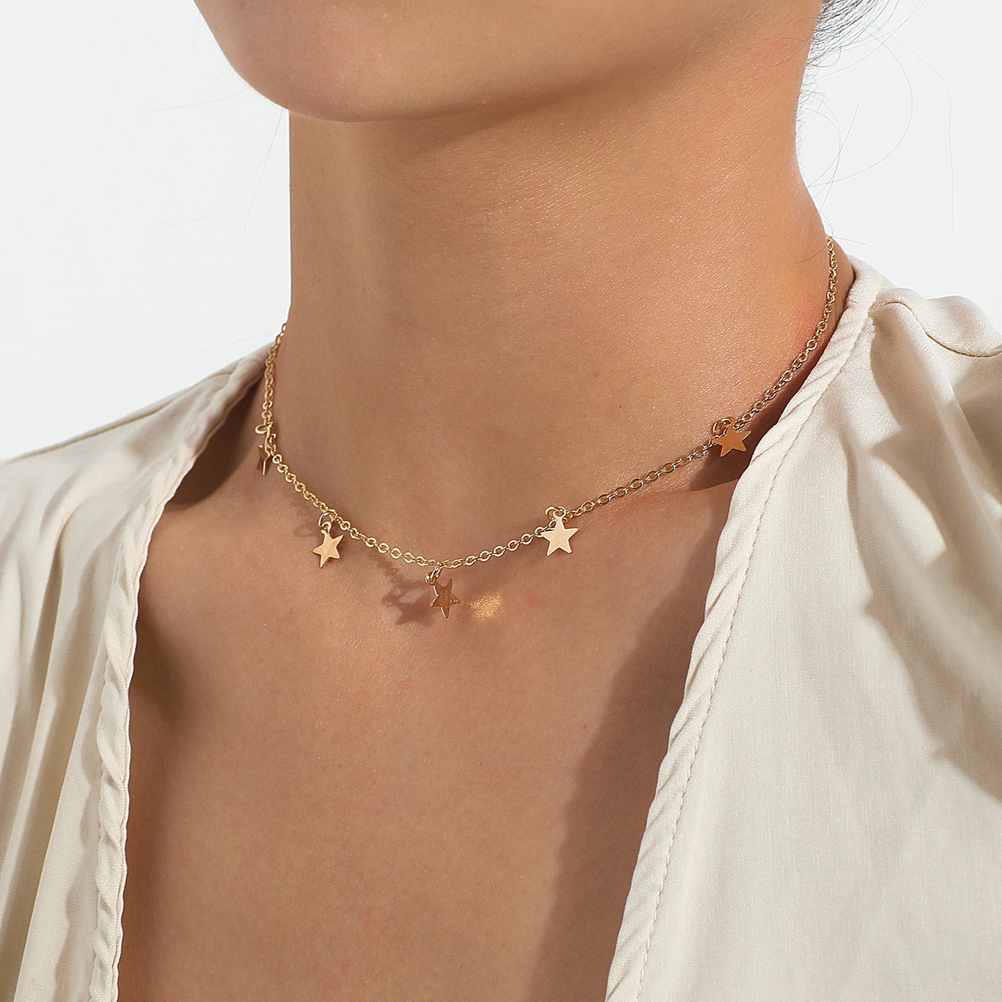 Women's Star Pendant Necklace Alloy Plated Minimalist Cross Chain Fashion Jewelry