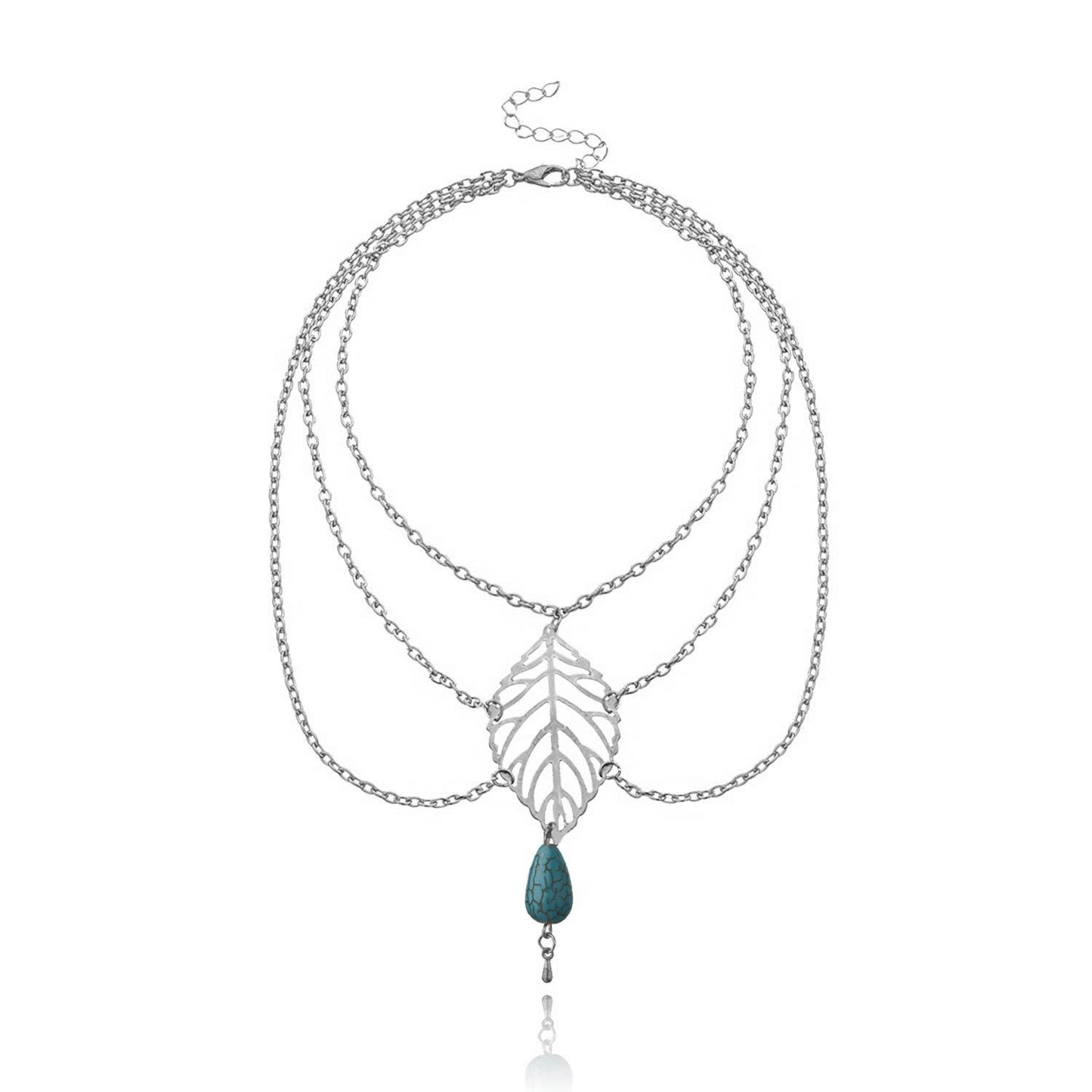 Women's Vintage Boho Leaf Pendant Arm Cuff Bracelet with Turquoise Droplet and Tassel Accents Fashion Jewelry