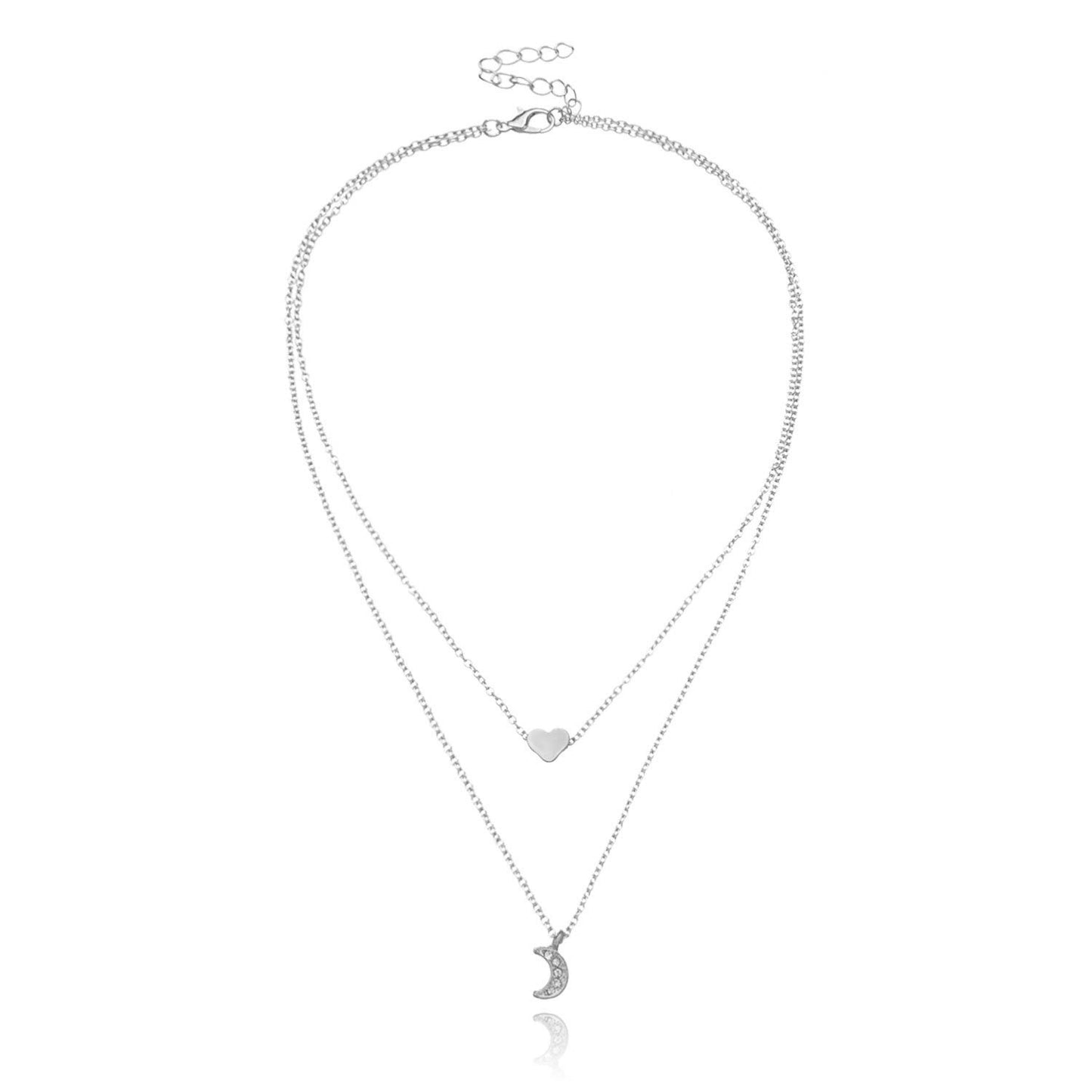 Fashion Heart Geometric Pendant Necklace for Women, Alloy Plated Cross Chain with Rhinestone Inlay, Stylish Jewelry Gift