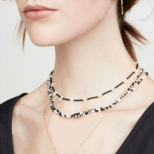 Collana di perline a margherita geometrica fatta a mano, catena di perline rotonde colorate intrecciate, gioielli da donna freschi e dolci