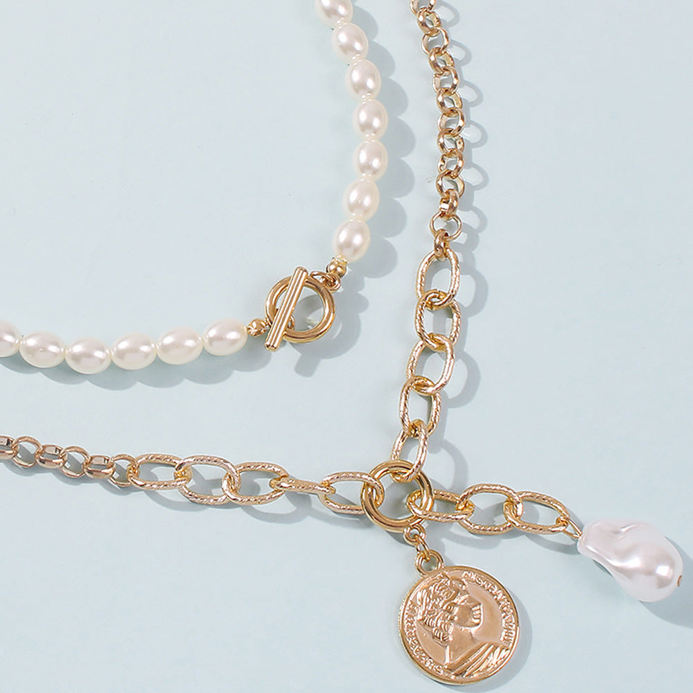 Collar de aleación con colgante de perlas de estilo bohemio para mujer
