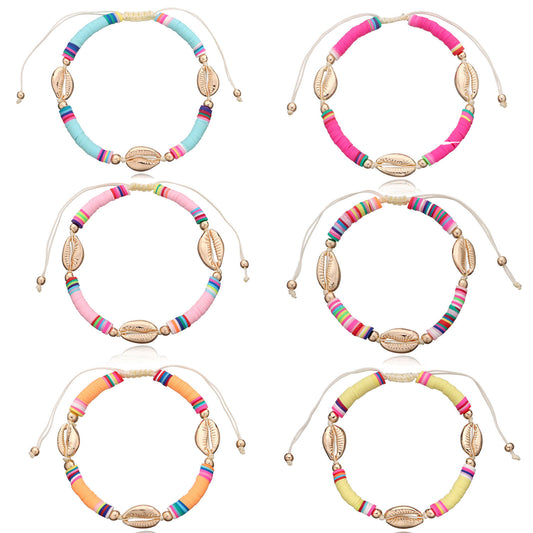 Cadena de pie con animales del zodiaco de arcilla y aleación de oro para mujer, tobillera de playa ajustable, tobillera con cuentas hecha a mano