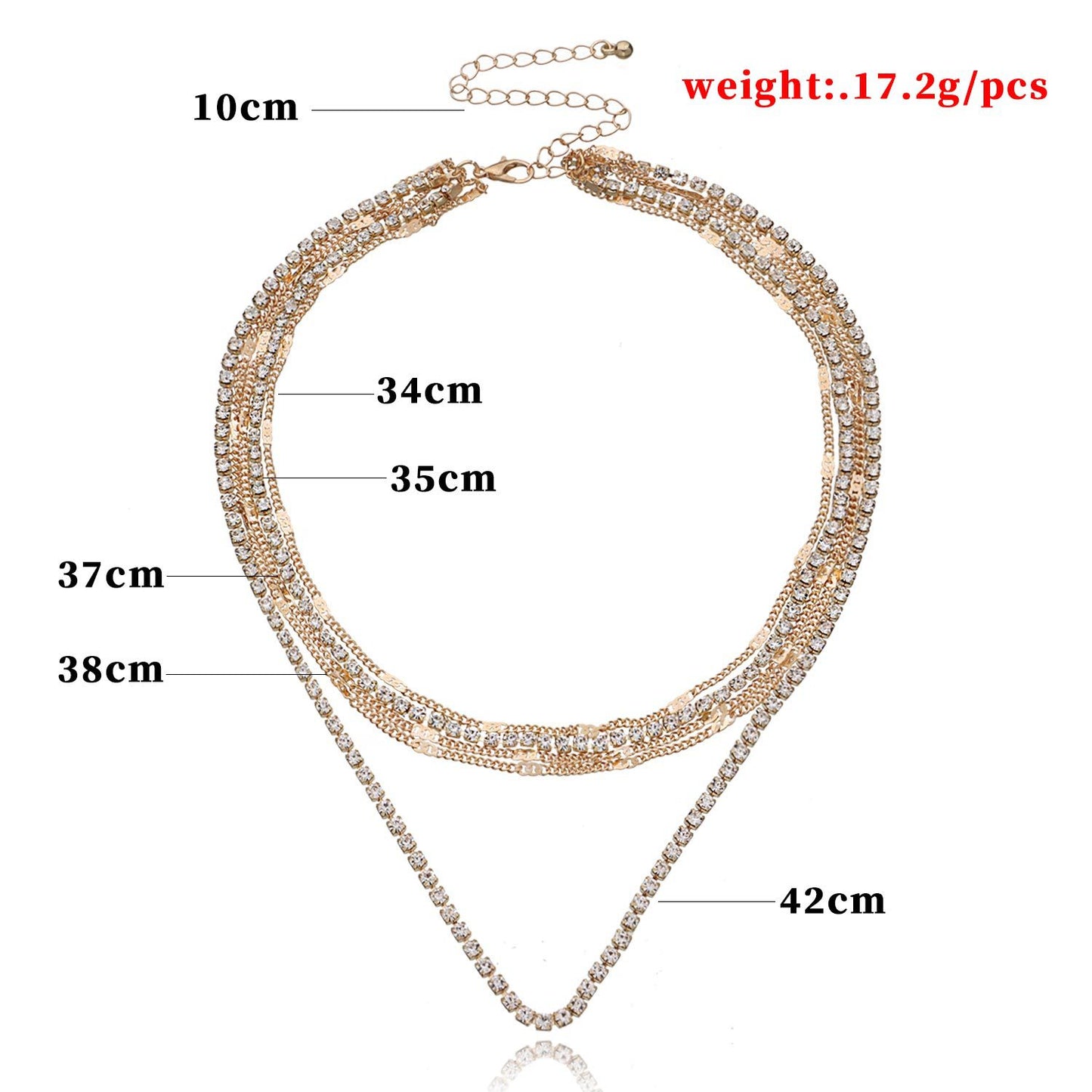 Women's Geometric Rhinestone Alloy Box Chain Necklace, Multi-Layer Hip-Hop Fashion Jewelry, Plated Finish, Stylish Statement Piece