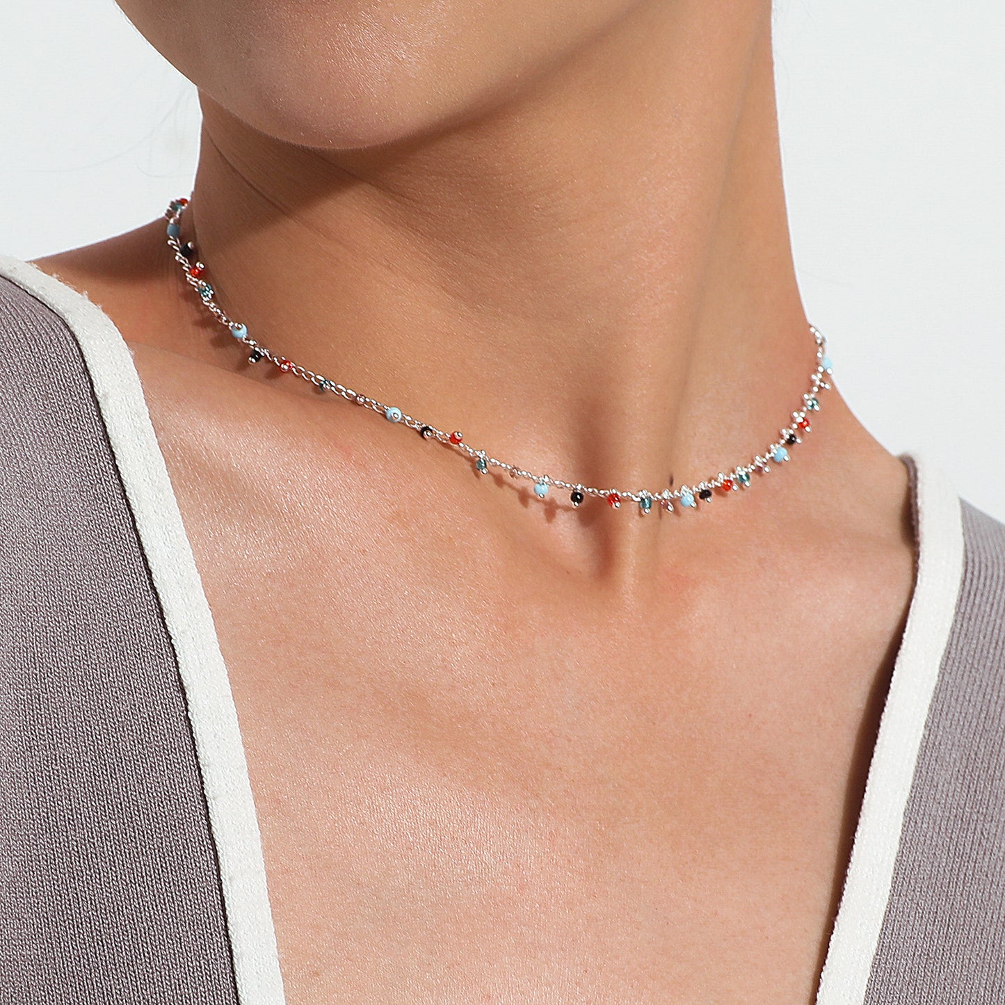 Collana da donna con ciondolo turchese geometrico minimalista in lega placcata, catena a croce, gioielli di moda hip-hop