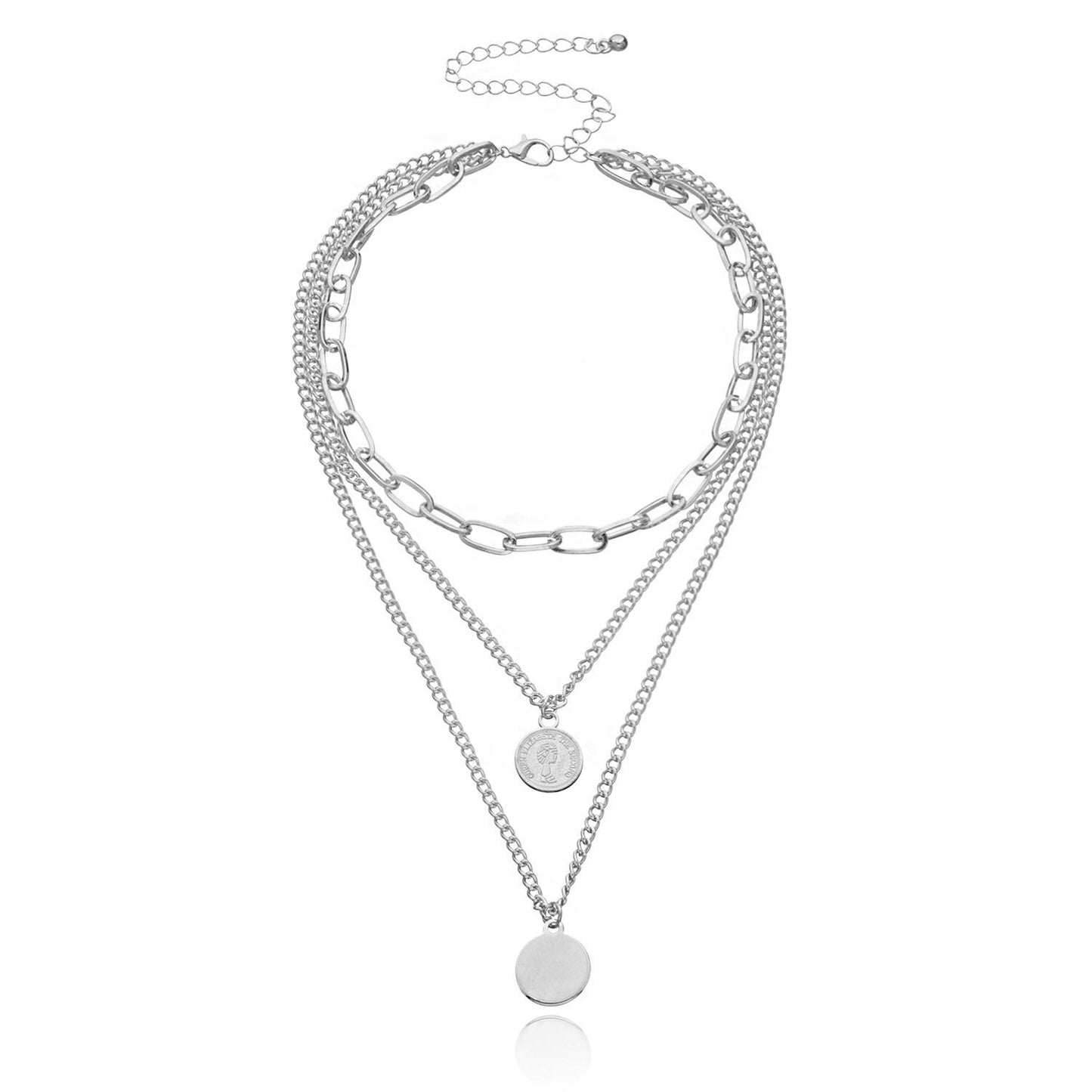 Geometric Circular Portrait Pendant Necklace for Women, Trendy Oversized Multi-Layer Thick Chain Jewelry