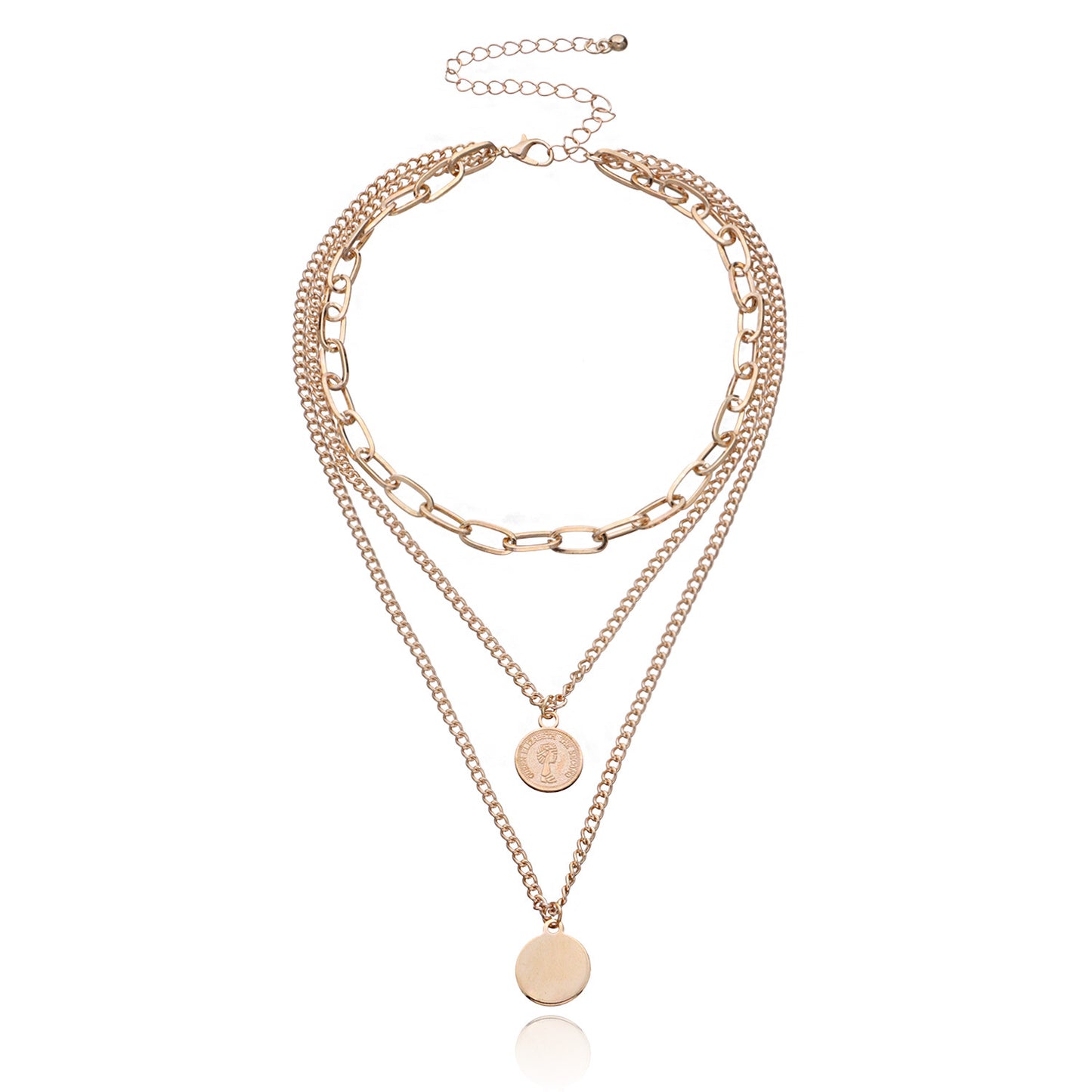 Geometric Circular Portrait Pendant Necklace for Women, Trendy Oversized Multi-Layer Thick Chain Jewelry