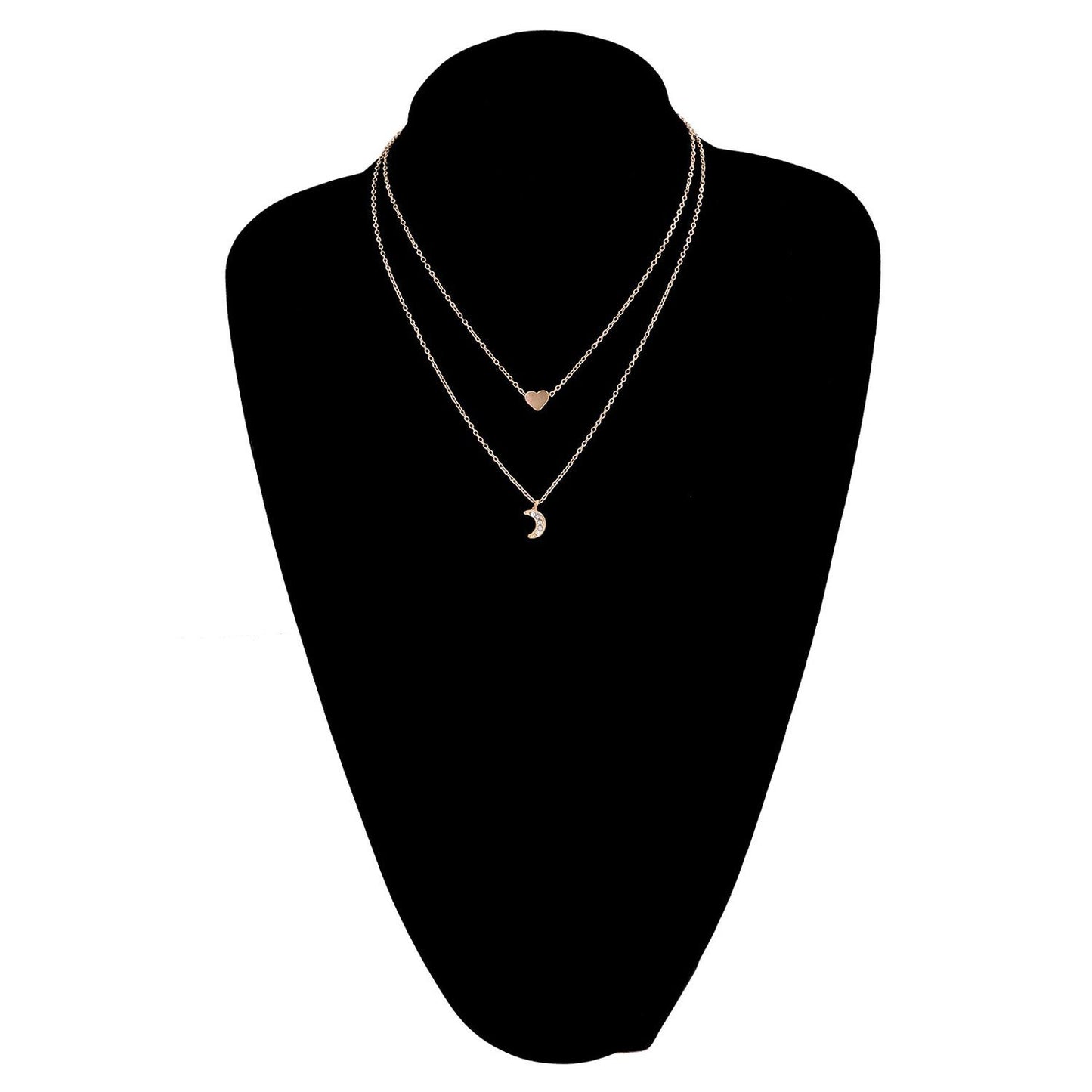 Fashion Heart Geometric Pendant Necklace for Women, Alloy Plated Cross Chain with Rhinestone Inlay, Stylish Jewelry Gift