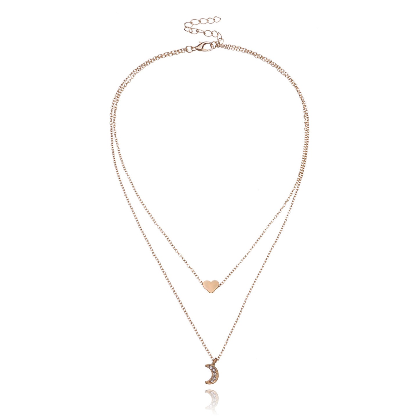 Fashion Heart Geometric Pendant Necklace for Women, Alloy Plated Cross Chain with Rhinestone Inlay, Stylish Jewelry Gift