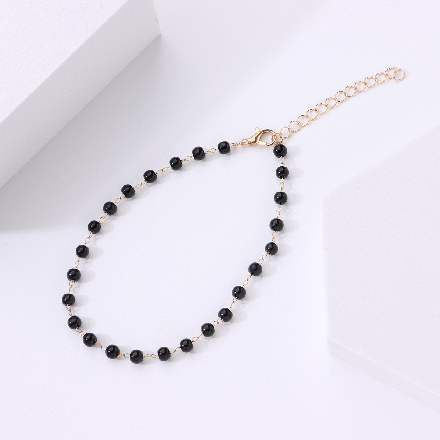 Women's Geometric Style Alloy Beach Anklet Minimalist Fashion Black Glass Bead Chain Jewelry