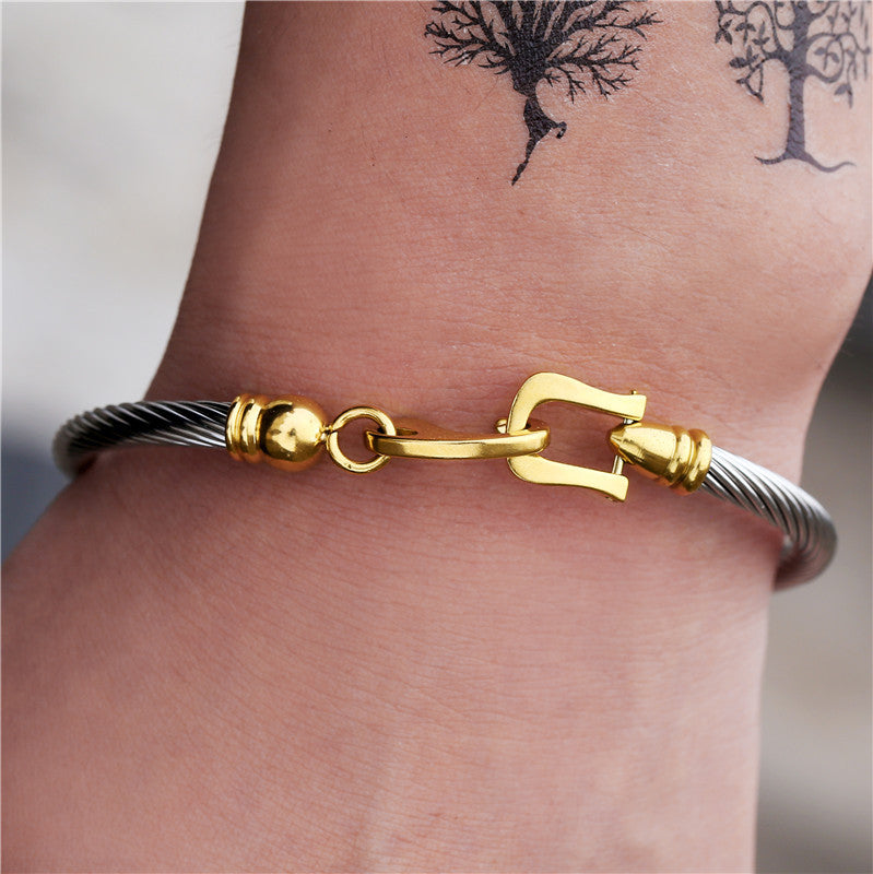 Rose Gold Plated Geometric Titanium Steel Cuff Bracelet