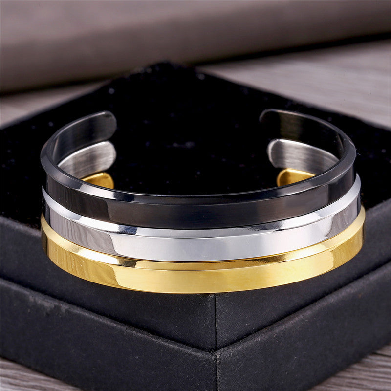 Minimalist 18K Gold Plated Geometric Titanium Steel C-Shape Open Bangle