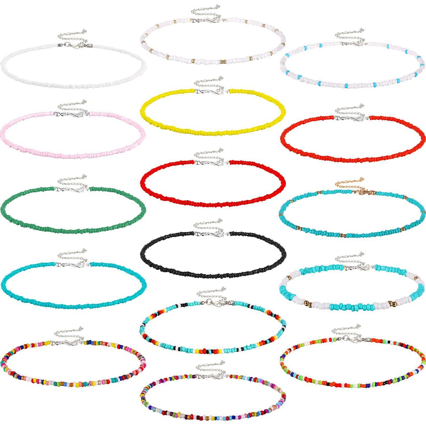 Bohemian Geometric Round Seed Beads Necklace Solid Color Short Choker for Women
