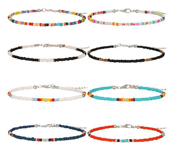 Bohemian Short Choker Necklace with Adjustable Fish Line Chain and Geometric Seed Beads