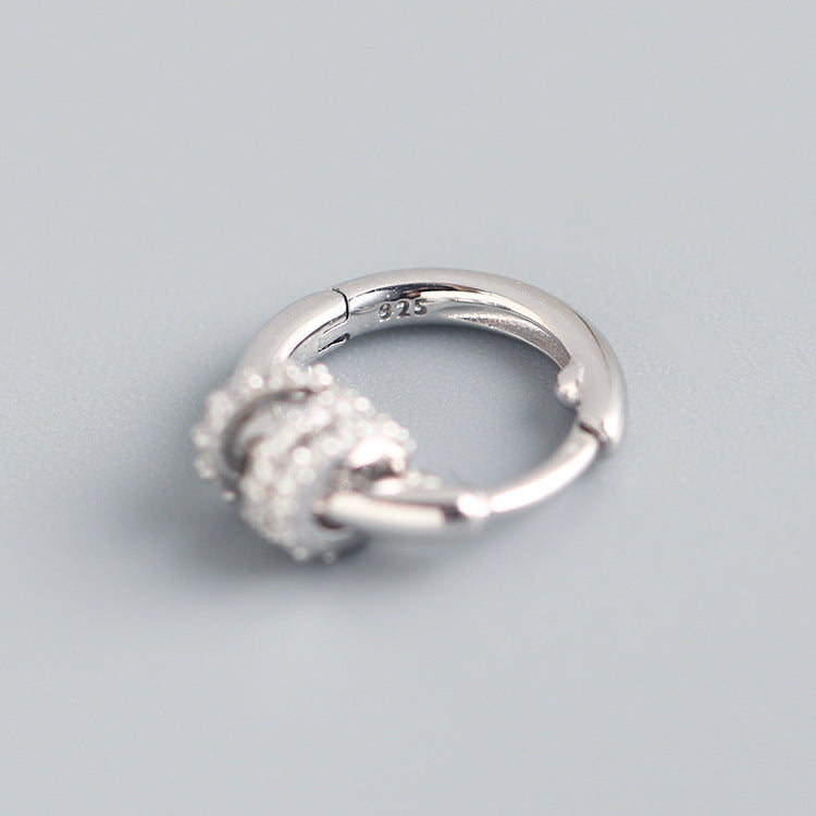Elegantes Pendientes de Aro Detachables Geométricos Redondos de Plata Esterlina 925 con Diamantes Incrustados para Mujer