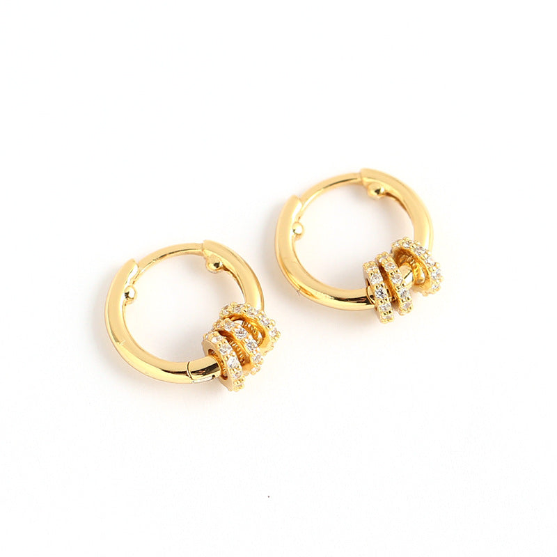 Elegantes Pendientes de Aro Detachables Geométricos Redondos de Plata Esterlina 925 con Diamantes Incrustados para Mujer