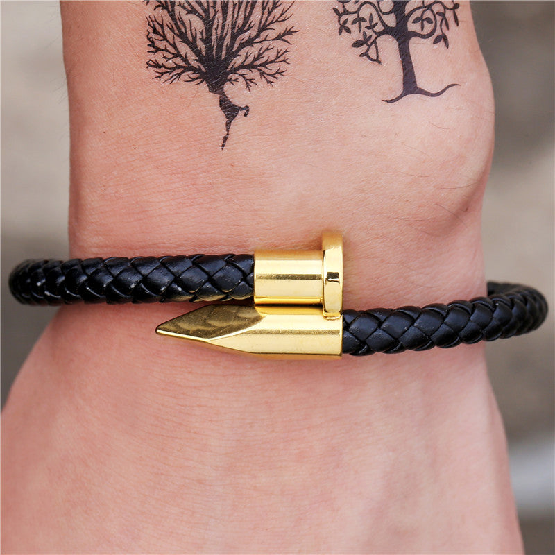 Punk Geometric Titanium Steel and Leather Woven Bracelet Unisex
