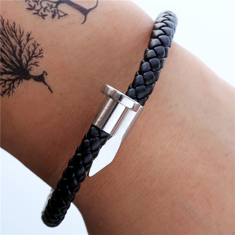 Punk Geometric Titanium Steel and Leather Woven Bracelet Unisex